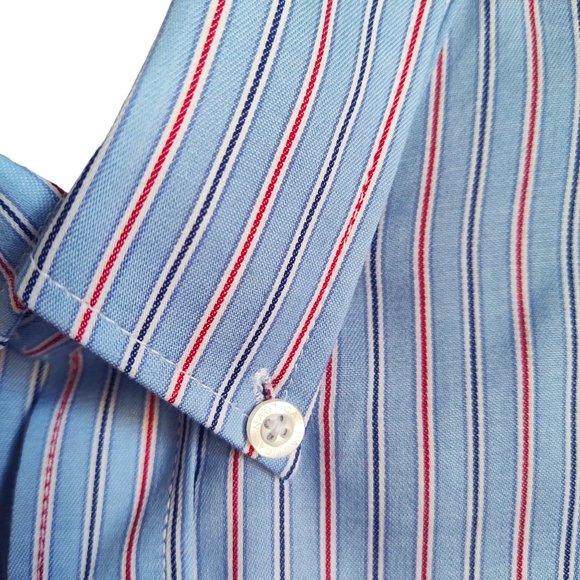 NAUTICA Preppy Button Down Stripe Sailboat Logo Cotton Blend Poplin Shirt Sz M - Picture 4 of 7